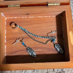 Turquoise Feather Earring and Ear Cuff